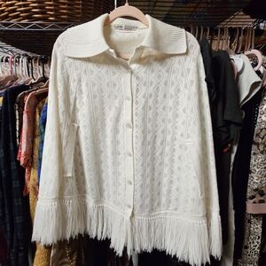 White Fringe Knit Cardigan